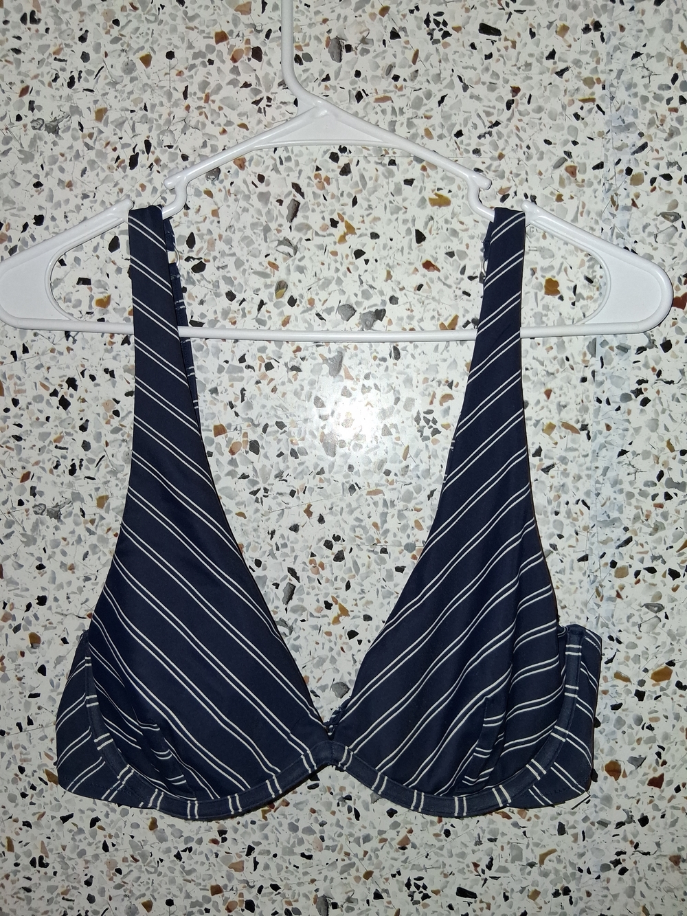 Athleta Navy and White Striped Swim Top 36B/C